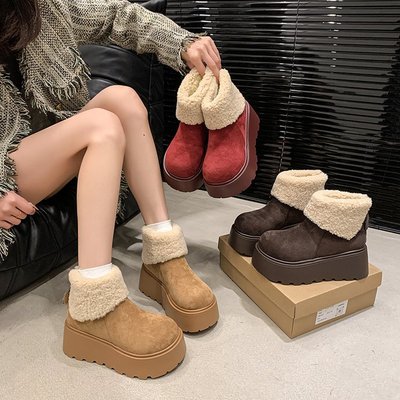 women's Fur snow boots fleece, low top anti slip boots shoes