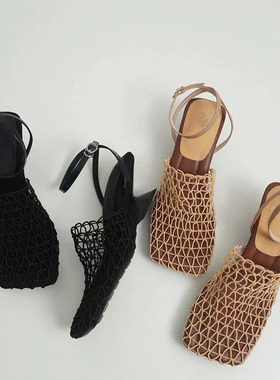 Summer women's Retro Knitted Coarse Heel  High Heels sandals