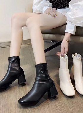 Coarse heeled short boots for women, fashionback zippe boots