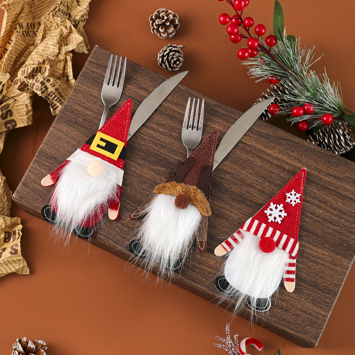 Christmas Felt cloth knife fork cover, faceless elderly hat