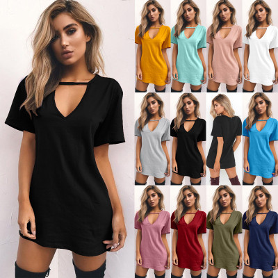 women sexy tops long T-shirt ladies dress платье女T恤