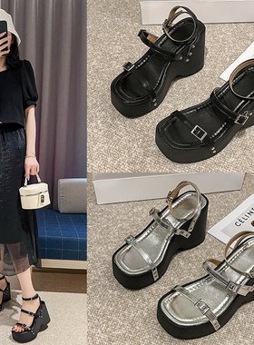 Thick soled wedge sandals for women in summer, studded shoes