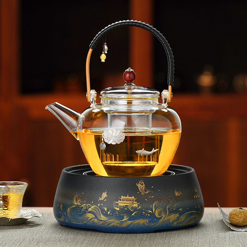玻璃蒸煮茶壶套组中式覆古家用办公烧水壶泡茶专用电陶围炉煮茶器