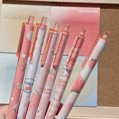 韩版可爱粉色水蜜桃按动笔蜜桃果汁高颜值ins笔学生碳素水笔批发