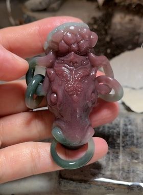来料加工紫绿玛瑙牛市长红红牛手把件
