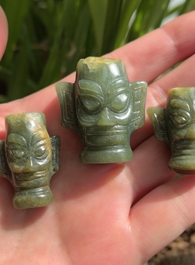 来料加工河磨玉三星堆文明青铜面人