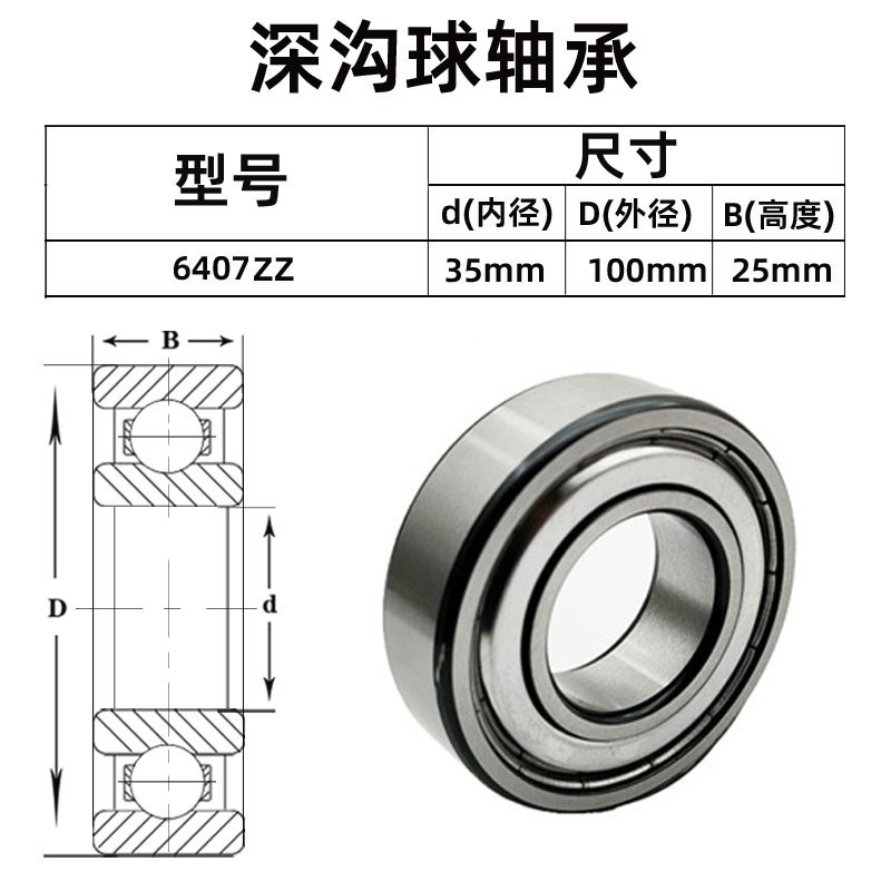 深沟球轴承 6407-2RZ  ZZ  2Z  2RS  N  P5 C3 尺寸:35*100*25mm