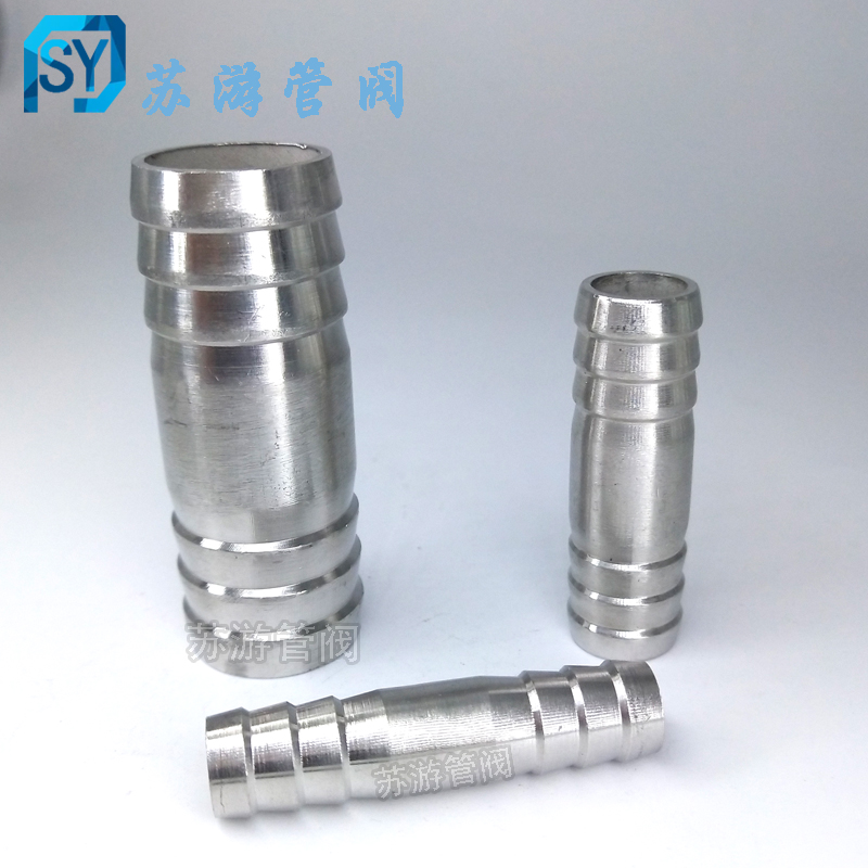 304不锈钢双头宝塔皮管接头竹节倒刺硅胶软管水管皮接头101520mm