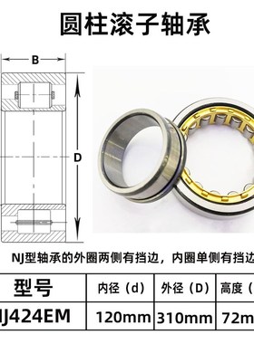 圆柱滚子轴承N NJ NU NF RNU NUP 424EM 尺寸:120*310*72
