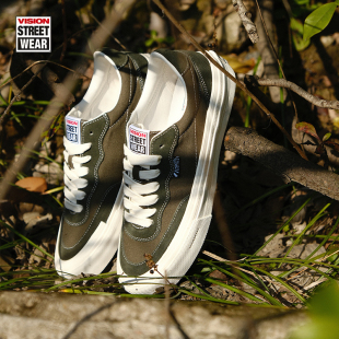 VISION官方 TOP橄榄绿低帮翻毛皮帆布鞋 男女街头运动滑板鞋 FLAT