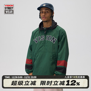 复古撞色拼接半拉链连帽套头夹克外套男女秋新款 VISION官方 美式