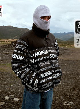 VISION官方  经典街头满印LOGO黑色面包服短款羽绒服男女同款冬季