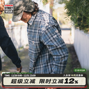 薄外套男女新款 VISION官方 衬衫 复古定织格纹松针宽松长袖 2色 美式