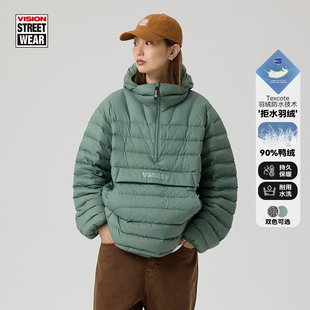VISION官方 街头轻薄短款拒水90鸭绒连帽套头羽绒服户外男女