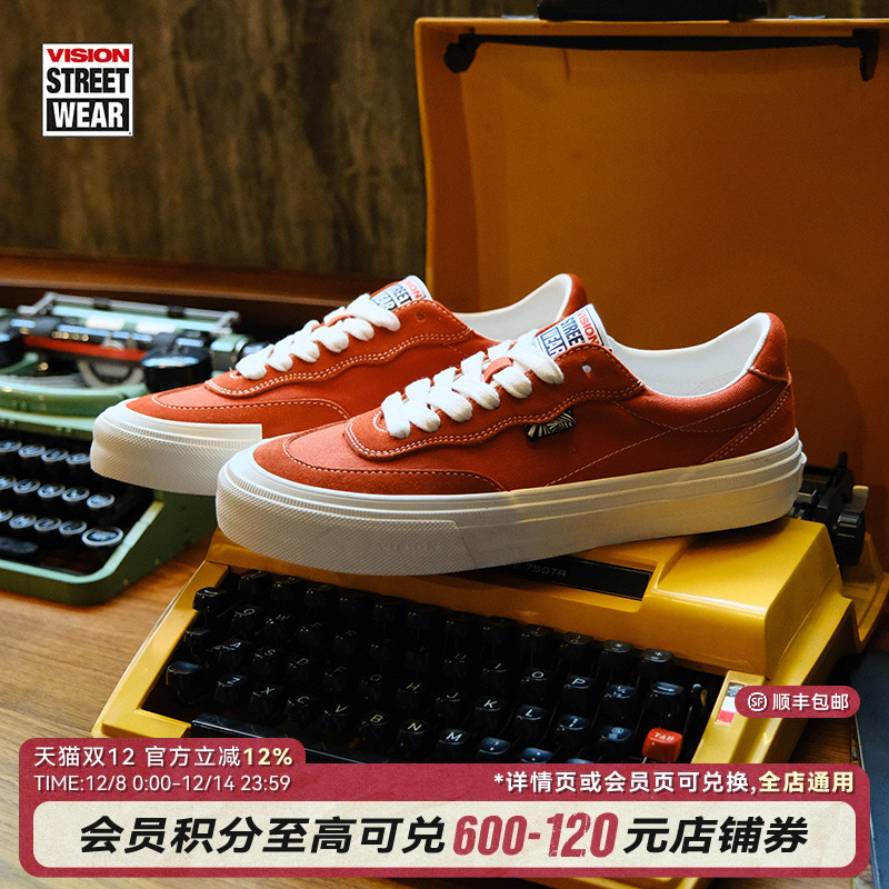 VISION官方  FLAT TOP西柚色低帮翻毛皮帆布鞋男女街头运动滑板鞋