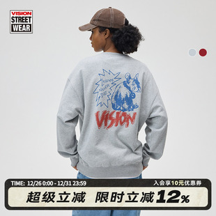 卫衣复刻历史图案25新 复古宽松落肩套头圆领长袖 VISION官方 美式