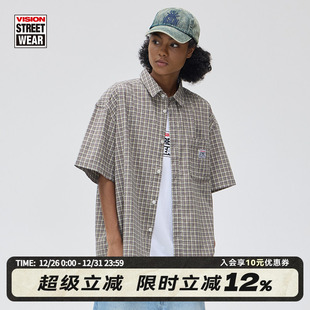 男女同款 VISION官方 衬衫 街头oldschool复古格纹宽松翻领短袖 美式