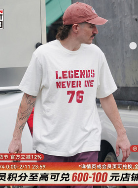 VISION官方 Legends never die美式复古竹节宽松圆领短袖T恤4色