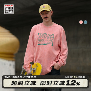 T恤复刻历史图案男女同款 VISION官方 街头复古做旧炒雪花圆领长袖