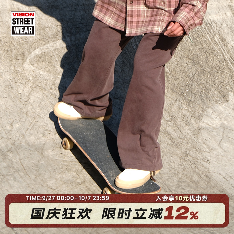 VISION官方 美式复古宽松直筒针织裤运动休闲长裤2色男女秋新款