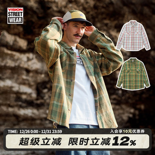 衬衫 VISION官方 长袖 复古格纹宽松工装 外套2色 美式
