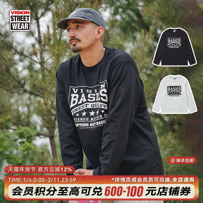 VISION官方  历史复刻图案VISION BASICS宽松长袖T恤街头男女2色,运动服/休闲服装,运动T恤,淘宝优惠券,粉丝福利购,淘宝优惠卷