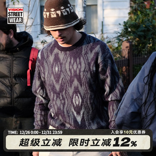 复古羊毛马海毛复刻提花宽松套头毛衣男女2色新款 VISION官方 美式