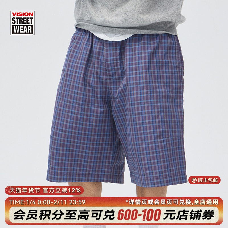 VISION官方 美式街头oldschool定织格纹宽松过膝梭织运动短裤2色,运动服/休闲服装,运动中长裤／短裤,淘宝优惠券,粉丝福利购,淘宝优惠卷