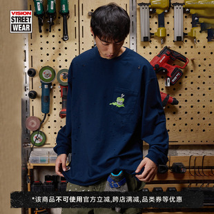 VISION×Hardware联名限定 T恤 复古PSYCHO印花破洞口袋圆领长袖