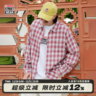 衬衫 复古华夫格定织格纹宽松落肩长袖 男女25春 美式 VISION官方