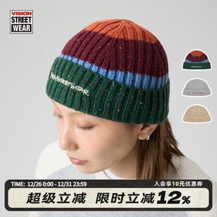 VISION官方 复古LOGO针织瓜皮帽毛线帽冷帽男女3色可选 美式