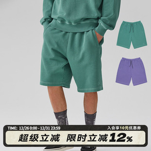 春夏 五分裤 VISION官方 复古街头运动宽松重磅针织抽绳彩色短裤