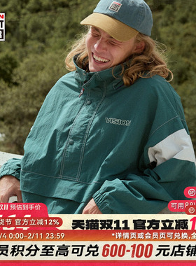 VISION官方  街头复古教练夹克绿色撞色拼接外套夹克男女新款