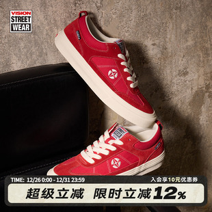 滑板鞋 美式 CHOPPER石榴红复古T字头反毛皮男女帆布鞋 VISION官方