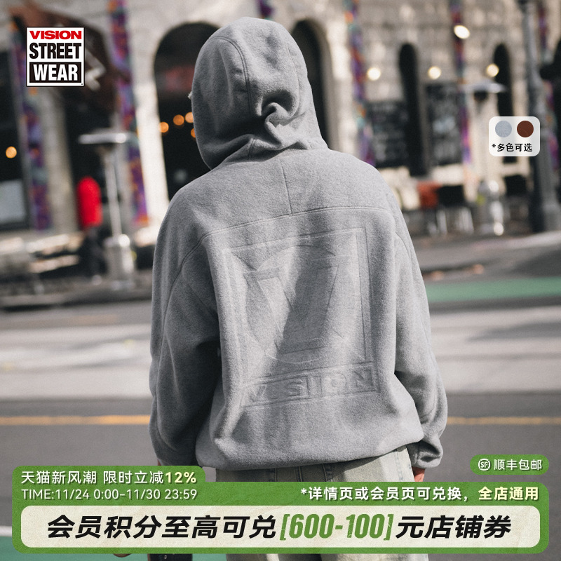 VISION官方 美式街头宽松拉链摇粒绒连帽立领外套男女秋新款2色