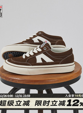 VISION官方  STICK复古咖啡色低帮翻毛皮帆布鞋男女街头运动板鞋