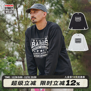 T恤街头男女2色 BASICS宽松长袖 VISION官方 历史复刻图案VISION