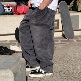 VISION官方 美式经典BAGGY擦色做旧水洗复古工装牛仔裤男女秋新款