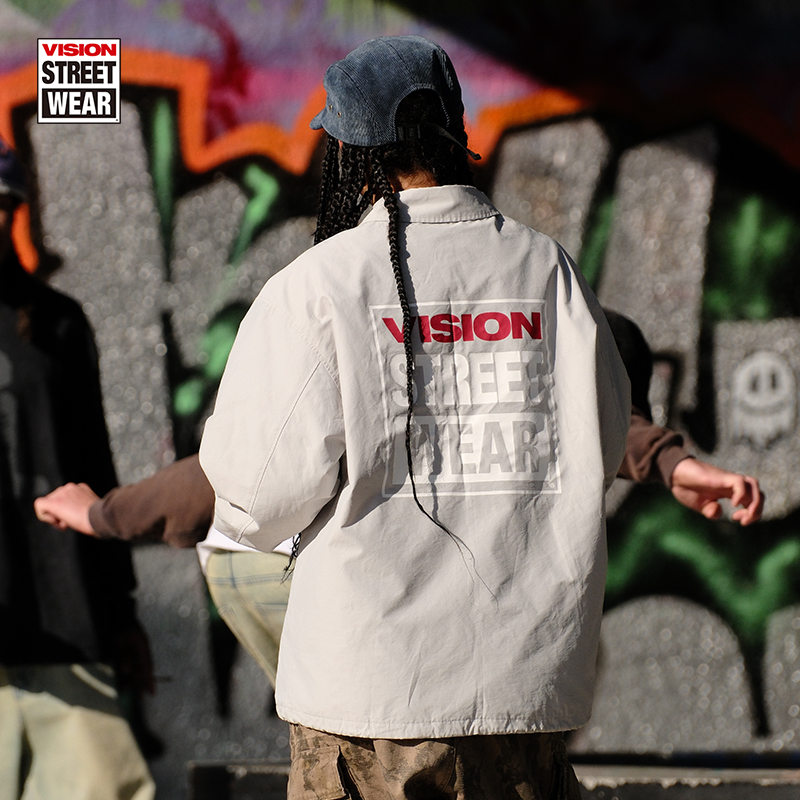 VISION官方  美式复古经典BOGO印花宽松教练夹克外套男女秋新款