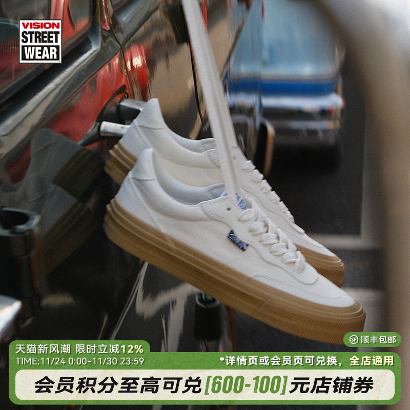 VISION官方  FLAT TOP米白色低帮翻毛皮帆布鞋男女街头运动滑板鞋