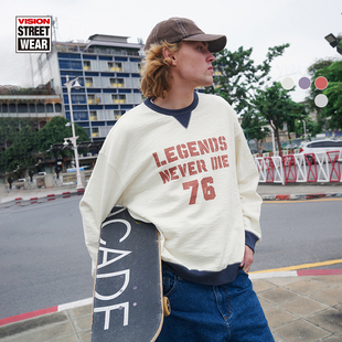 VISION官方 Legends Never Die美式复古宽松圆领卫衣男女25春4色
