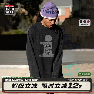 T恤男女秋新款 复古做旧水洗圆领长袖 复刻系列印花美式 VISION官方