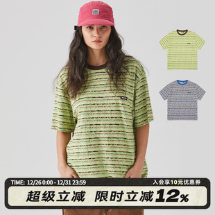 T恤2色男女新款 街头复古定织提花圆领短袖 美式 VISION官方