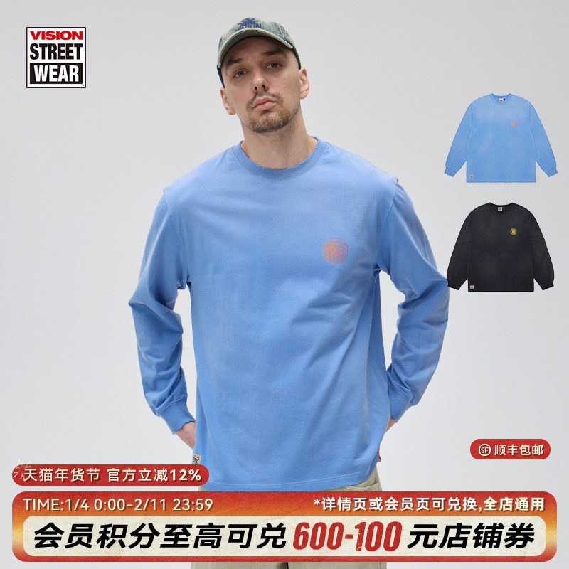 VISION官方  经典复刻宽松长袖T恤街头渐变做旧水洗男女新款多色,运动服/休闲服装,运动T恤,淘宝优惠券,粉丝福利购,淘宝优惠卷