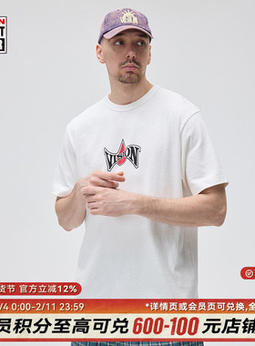 VISION官方 美式街头复古竹节棉复古logo印花圆领短袖T恤男女2色