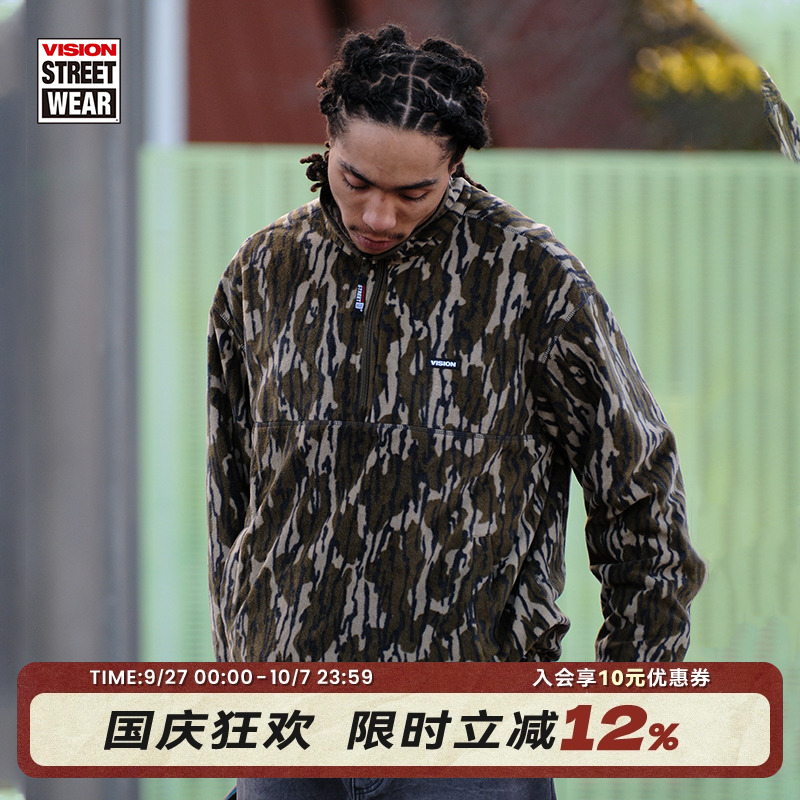 VISION官方 美式复古双面穿半拉链套头立领防风夹克男女秋新款2色