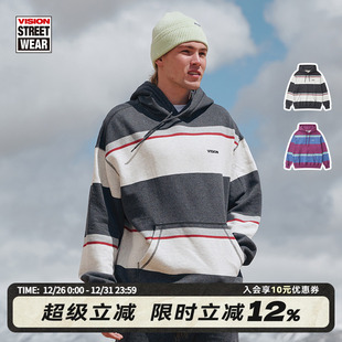 拼色条纹宽松连帽卫衣2色可选男女 复古经典 VISION官方 美式
