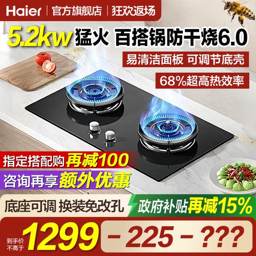 海尔麦浪QGBE2天然气燃气灶煤气灶双灶家用防干烧煤气炉灶台灶具