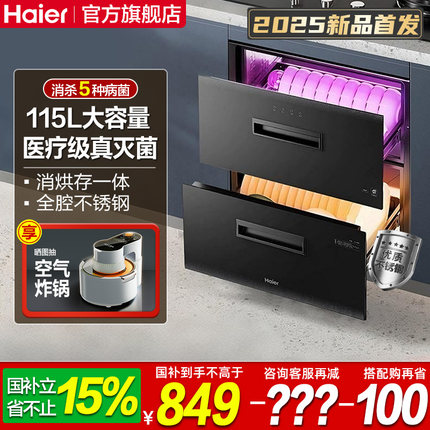 海尔碗筷消毒柜家用小型嵌入式厨房餐具消毒碗柜烘干一体机12LCS