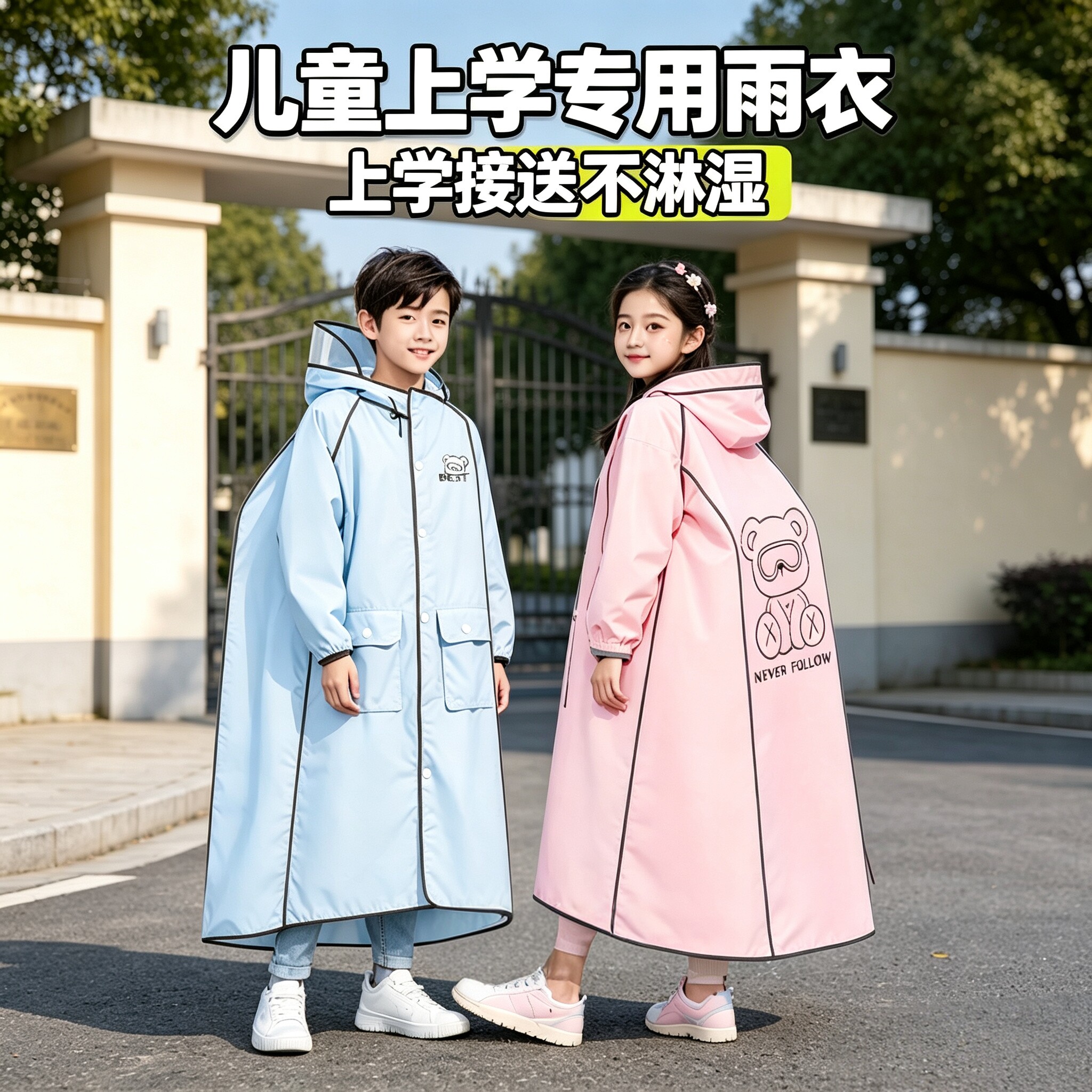 小学生斗篷雨衣带书包位上学雨衣